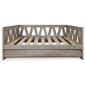Preview: Holz-Hundebett - 90 x 64 x 38 cm - Verwittertes Grau - Inklusive Kissen