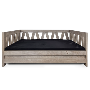 Holz-Hundebett - 90 x 64 x 38 cm - Verwittertes Grau - Inklusive Kissen