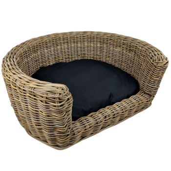 Hundebett Rattan Rund - 87 x 80 x 33 cm + Schwarz Kissen