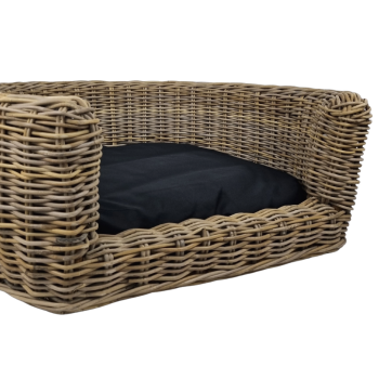 Hundebett Rattan Rund - 87 x 80 x 33 cm + Schwarz Kissen