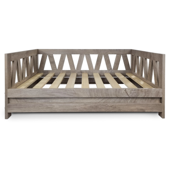 Holz-Hundebett - 90 x 64 x 38 cm - Verwittertes Grau - Inklusive Kissen