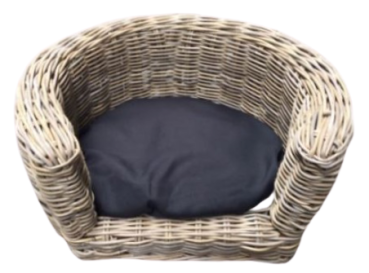 Hundebett Rattan Rund - 87 x 80 x 33 cm + Schwarz Kissen