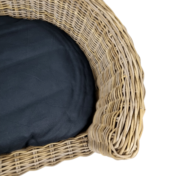 Hundebett Rattan Rund - 87 x 80 x 33 cm + Schwarz Kissen
