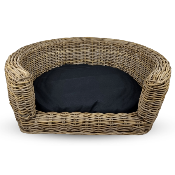 Hundebett Rattan Rund - 87 x 80 x 33 cm + Schwarz Kissen