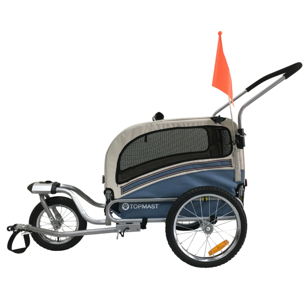 Topmast Hundefahrradanhänger Sky - Mit Joggerfunktion - Faltbar - Blau - Medium