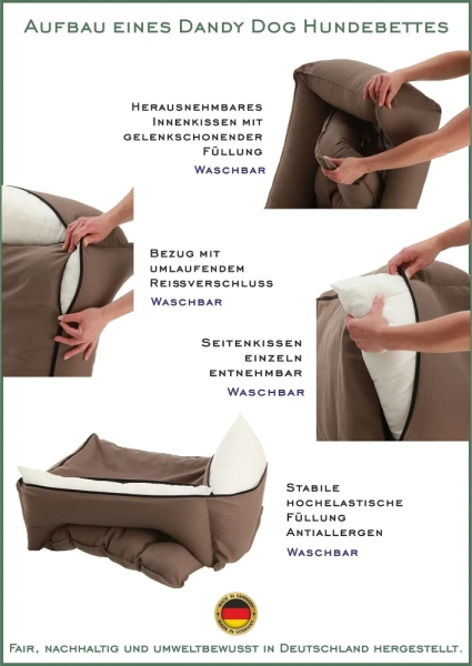 DandyDog Hundebett Cordsamt - Relax - taupe - Möbelbezugstoff - waschbar - div. Größen