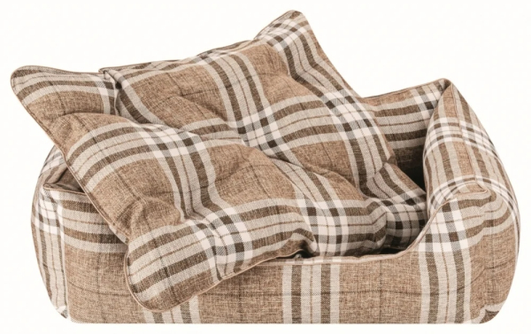 DandyDog Hundebett Karo - Highlands Beige - Möbelbezugstoff - waschbar - div. Größen