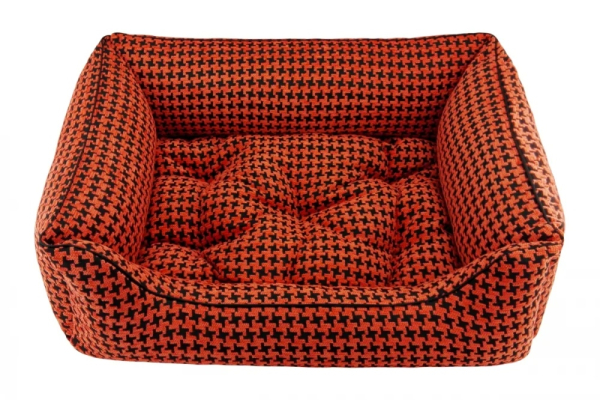DandyDog Premium Hundebett Houndstooth Orange - Chenille-Bezug - waschbar - div. Größen