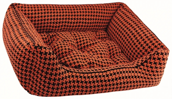 DandyDog Premium Hundebett Houndstooth Orange - Chenille-Bezug - waschbar - div. Größen