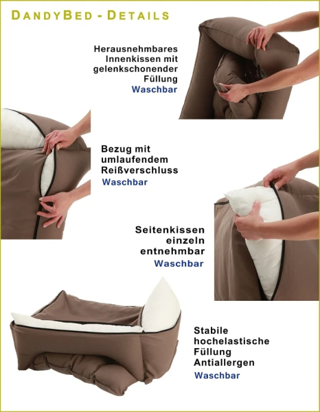 DandyDog Hundebett Samt - Magic Velvet Taupe - Hochwertiger Möbelbezugstoff - div. Größen