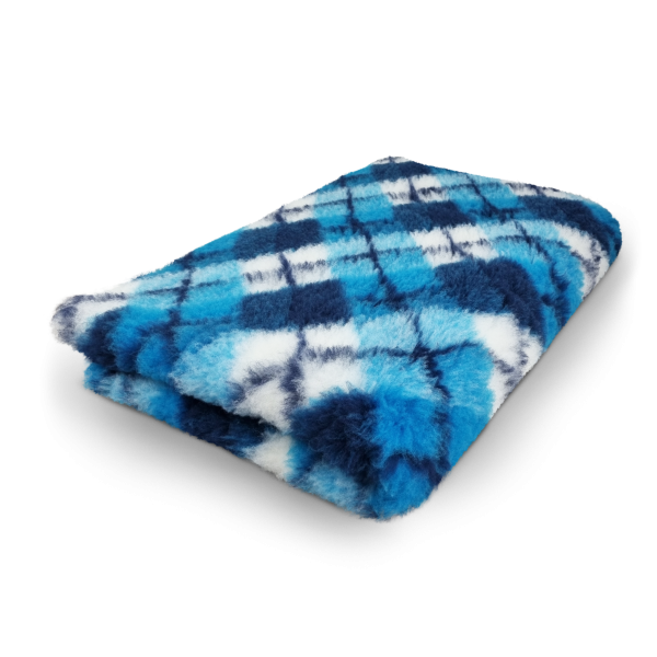 Katzendecke - Schondecke - Hypoallergen - Anti-Rutsch - 150x100 cm - Patchwork - tüerkis-blau-weiß