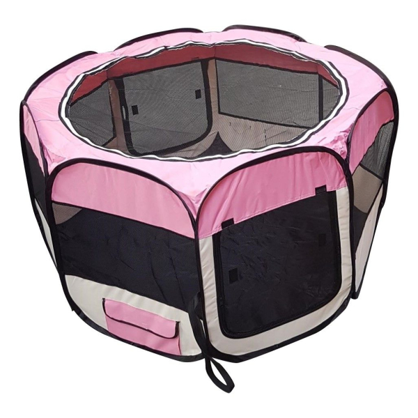 Faltbarer Welpenauslauf - Nylon - 8-eckig - 125x64 cm - pink